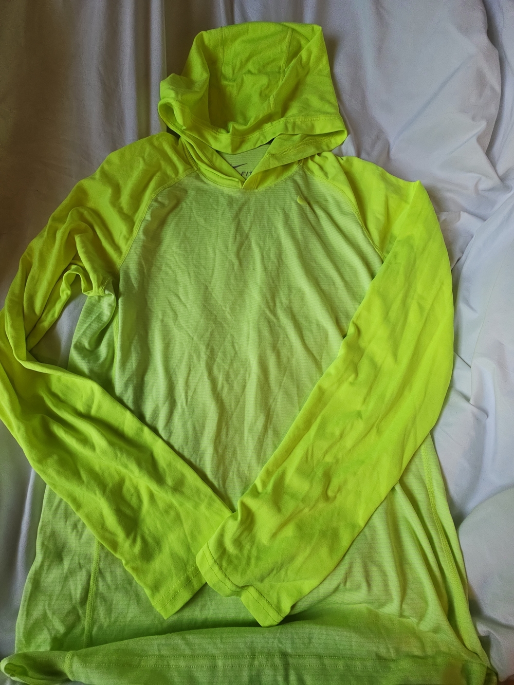 Nike Neon Yellow Performance Hooded Long Sleeve Top - Picture 3 of 7